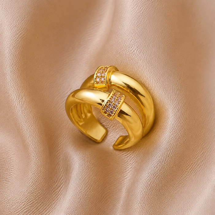 Bague Double Éclat — Zircon Doré