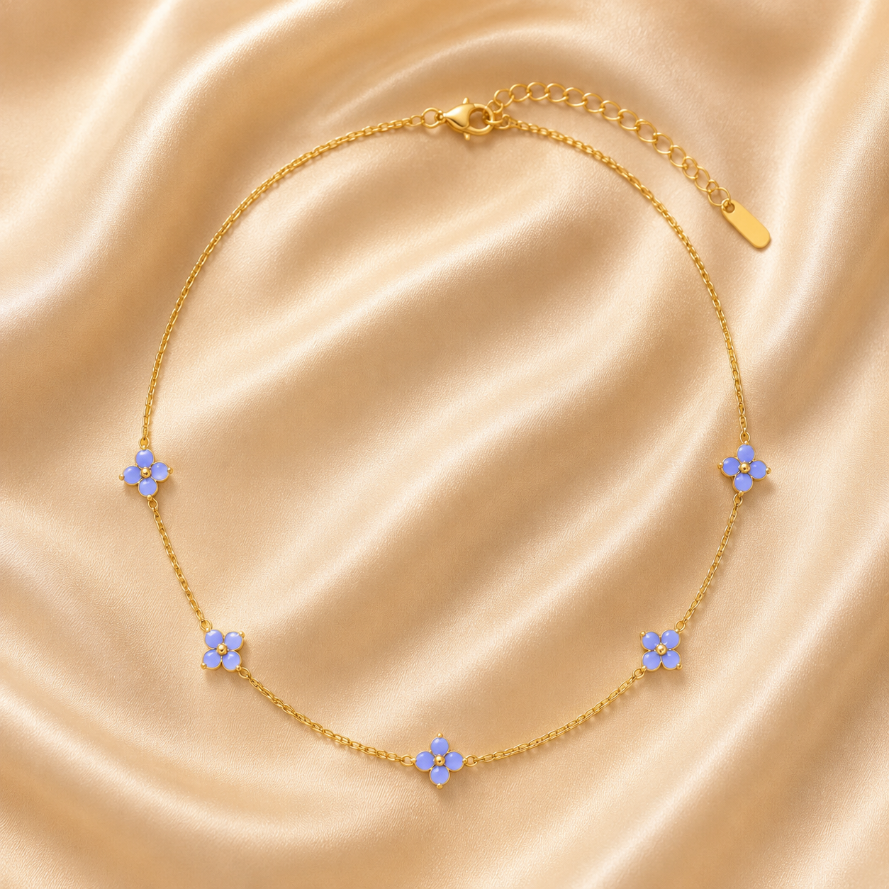 Collier Azura — Fleurs Bleues Dorées