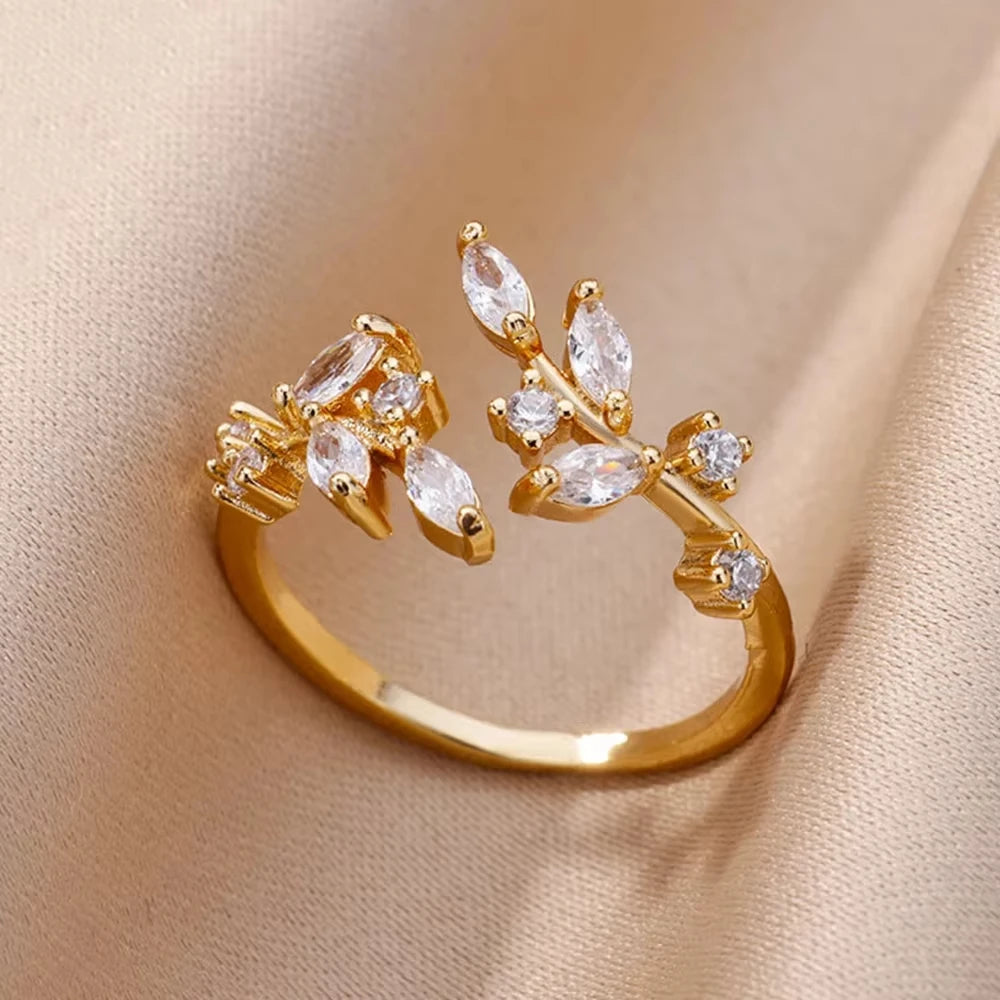 Bague Jardin Fleuri — Zircon Doré