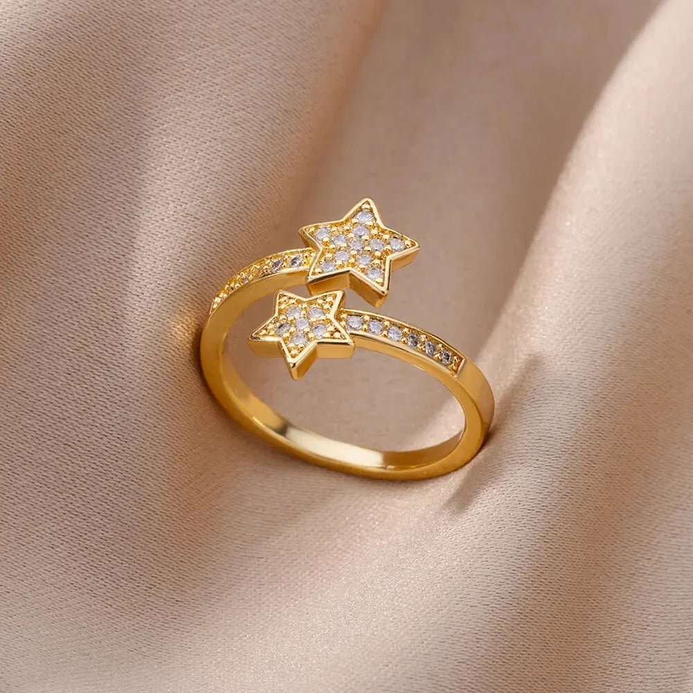 Bague Stellaire — Étoile Zircon Doré