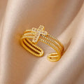 Bague Double Élégance — Zircon Doré