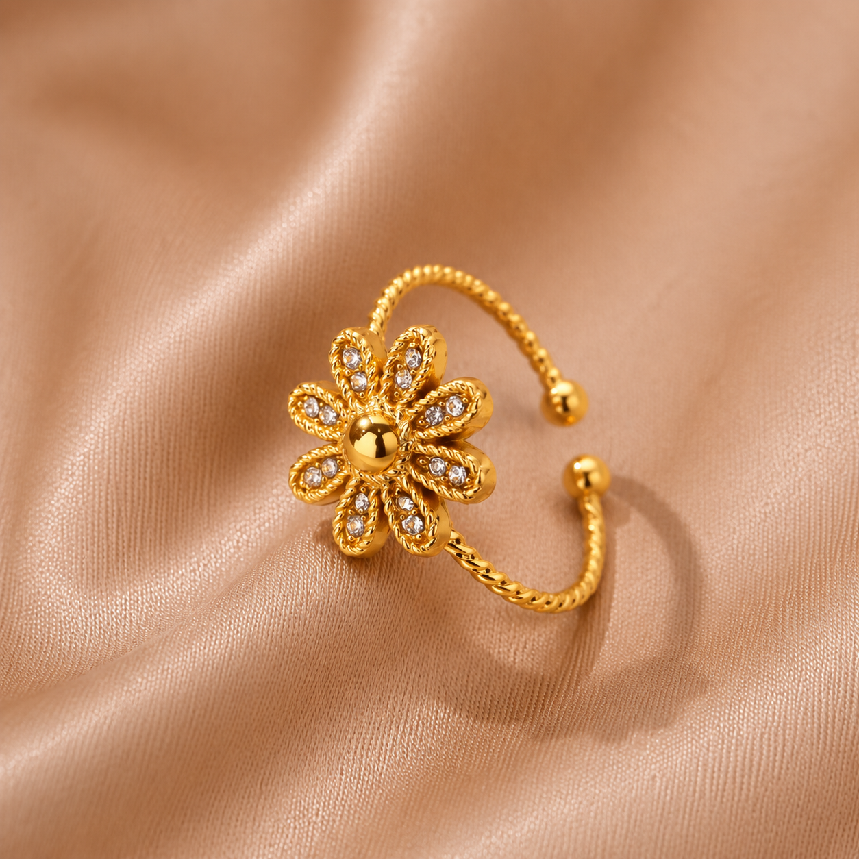 Bague Fleur Éternelle — Zircon Doré